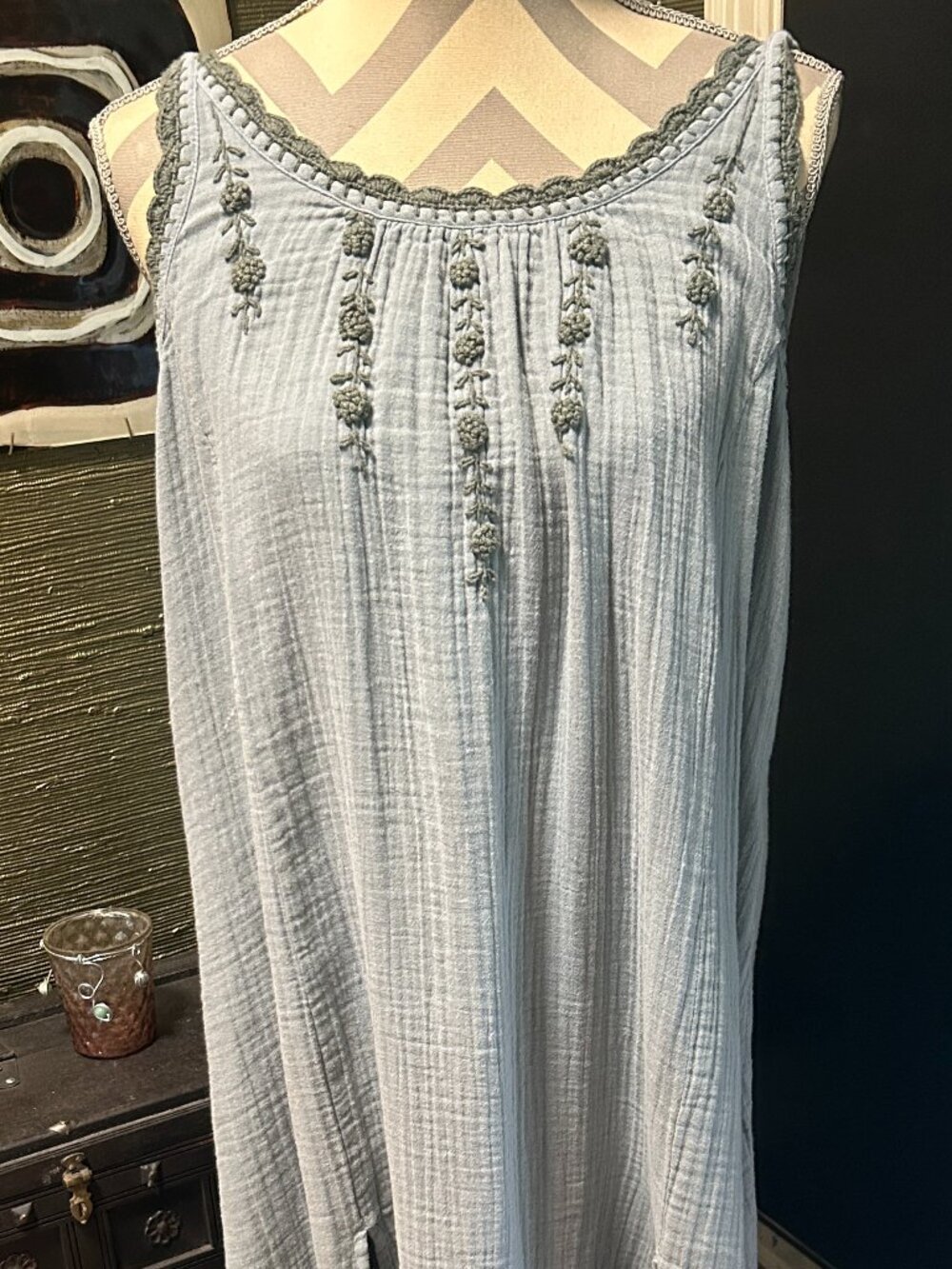 Natural Life Women's Green Cosette Embroidered Cotton Maxi Dress New No Tags